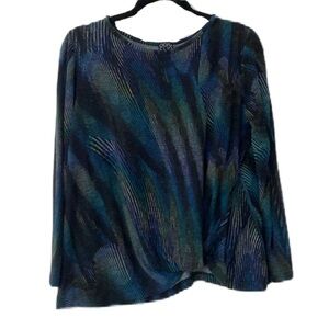 Clara Sun Woo Peacock Pinstripe Patterned Top Knotted Front Blouse Size‎ Medium